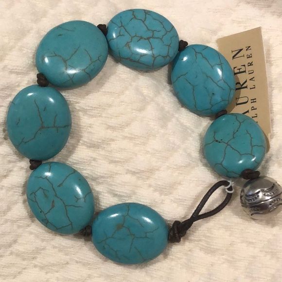 RALPH LAUREN Genuine Turquoise Sterling Silver Leather Necklace NWT - Picture 6 of 17